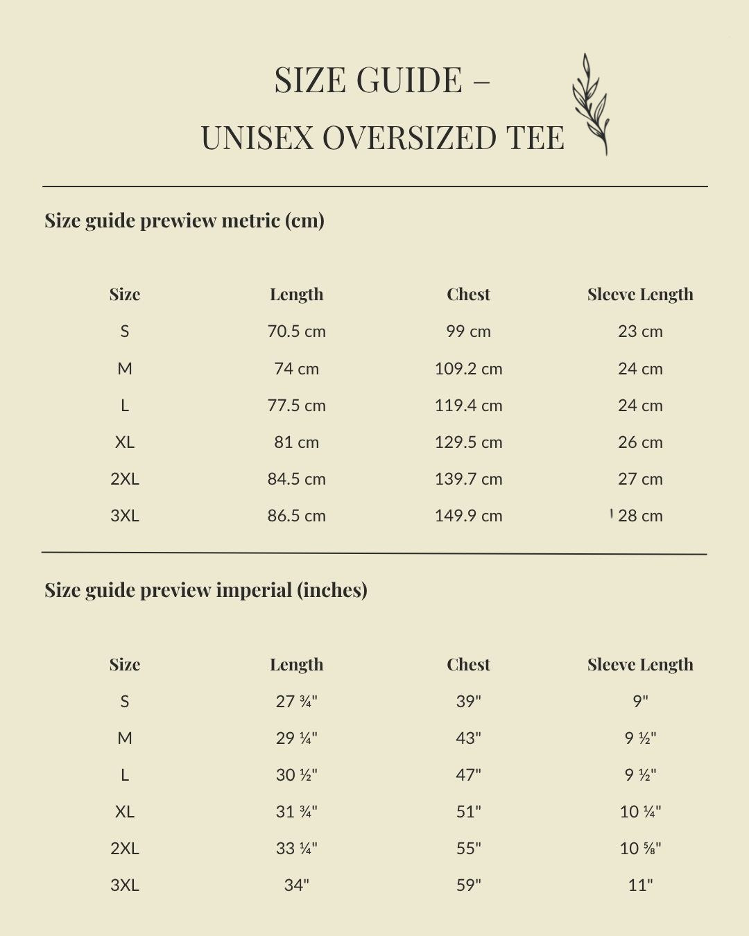Size chart for God First unisex oversized tee — Holy Grace