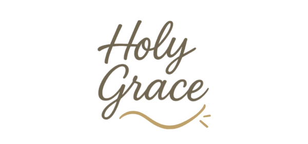 Decorative text 'Holy Grace' in a stylized font on a black background